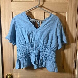 Time and Tru Light Blue Ruched Blouse